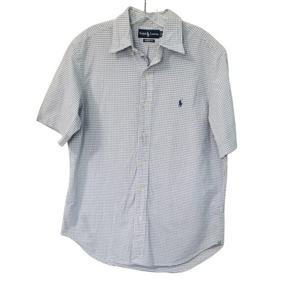Ralph Lauren Blue & White Plaid Classic Fit Button Down Shirt Sz Medium Mens - Picture 1 of 4